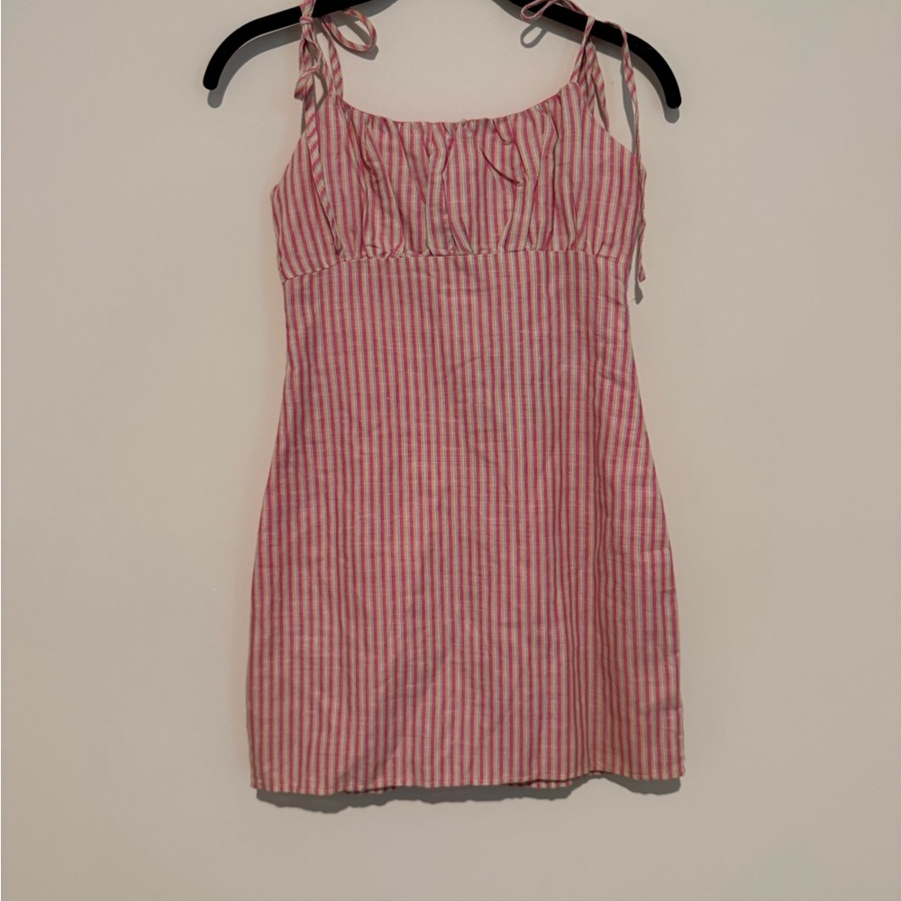 Pink Striped tie strap mini Dress LE LIS NWT